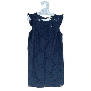 NWT MONTEAU Los Angeles Navy Blue Lace Shift Mini Dress Short Flutter Sleeve